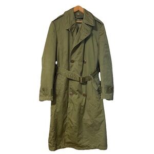 1950s US Army Military Trench Coat Mens Small Reg Korean War Era Liner Belted
